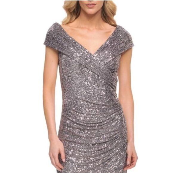 New La Femme Sequin Faux Wrap Cocktail Dress Size 10 - Picture 5 of 11